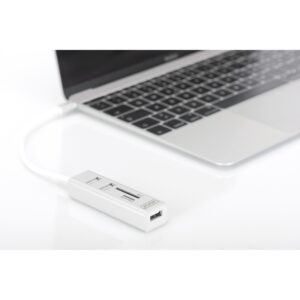 HUB USB‑C DIGITUS / 3‑Port USB 2.0 (3x A2.0) + Card Reader / Kabllo e integruar – Bardhë 7