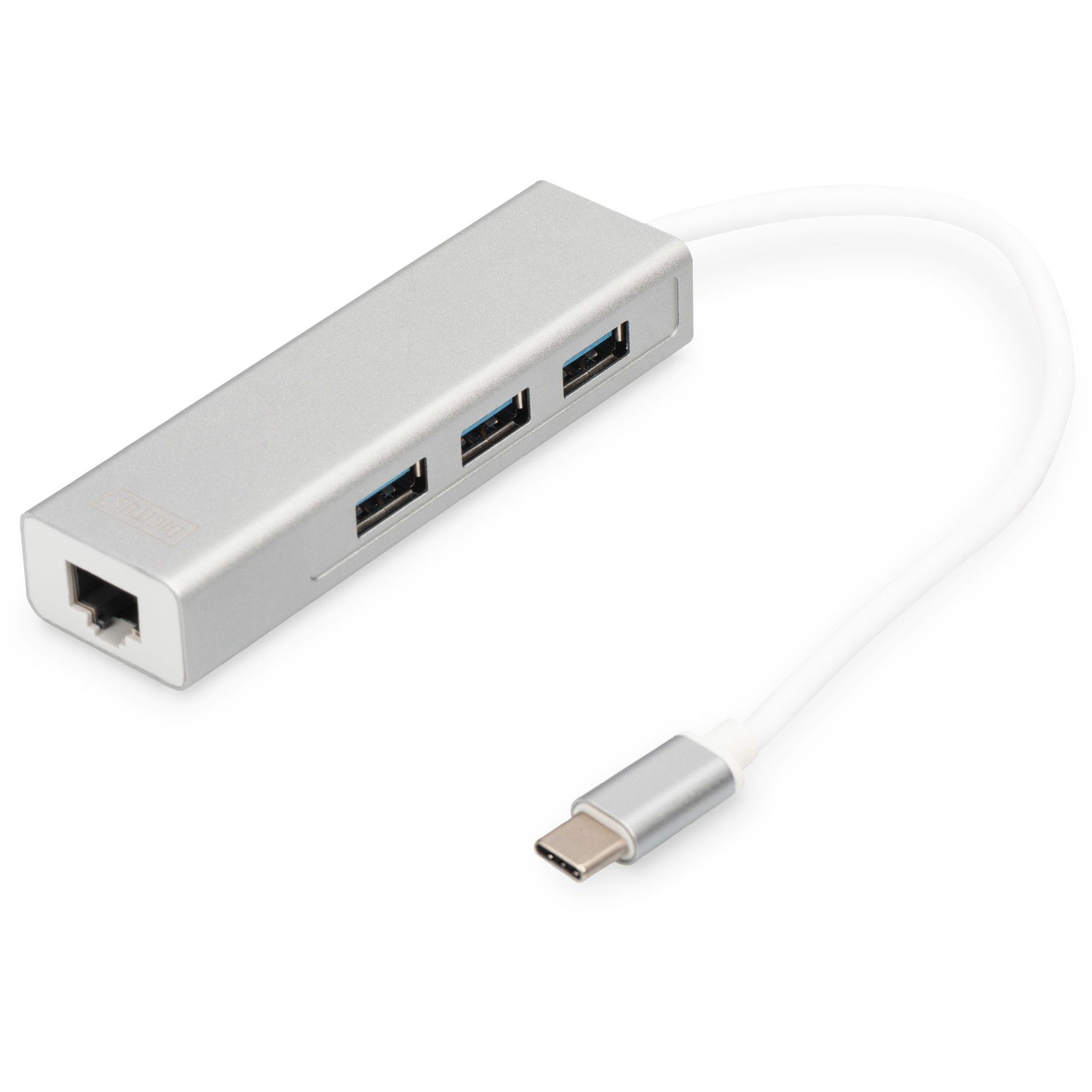 Adapter USB 3.0/C DIGITUS → Gigabit Ethernet + 3‑Port HUB - Bardhë