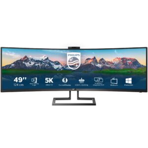 Monitor i lakuar Philips 499P9H / 48.8" UltraWide Dual Quad HD 70 Hz 5 ms Curved / HDMI DP USB-C WebCam / e zezë