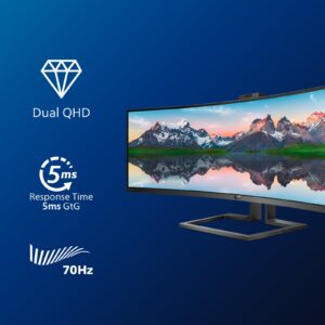 Monitor i lakuar Philips 499P9H / 48.8" UltraWide Dual Quad HD 70 Hz 5 ms Curved / HDMI DP USB-C WebCam / e zezë