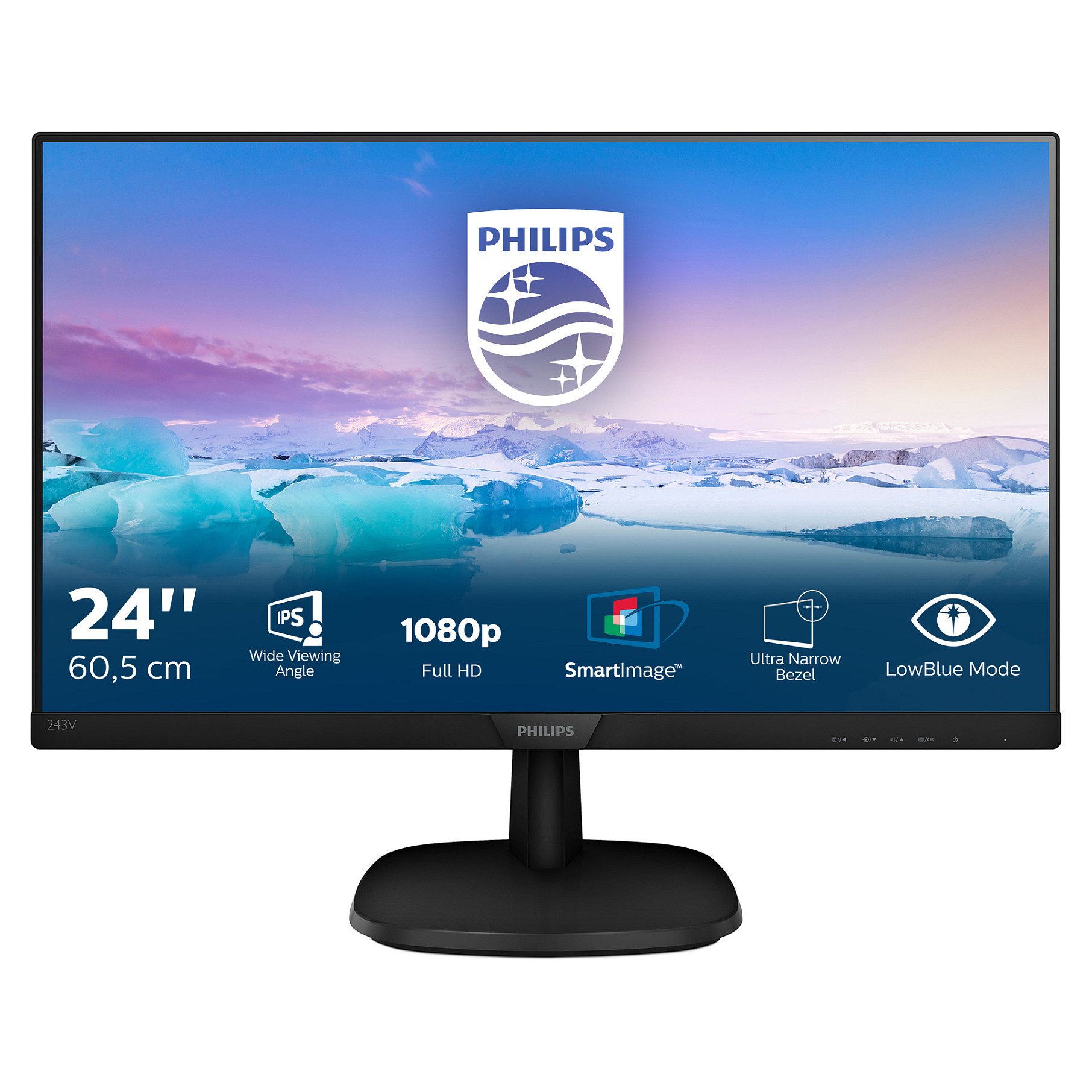 Monitor Philips V-Line 243V7QJABF / 24' / Full HD IPS LED / 75Hz / 4ms / VGA+HDMI+DisplayPort - Zezë