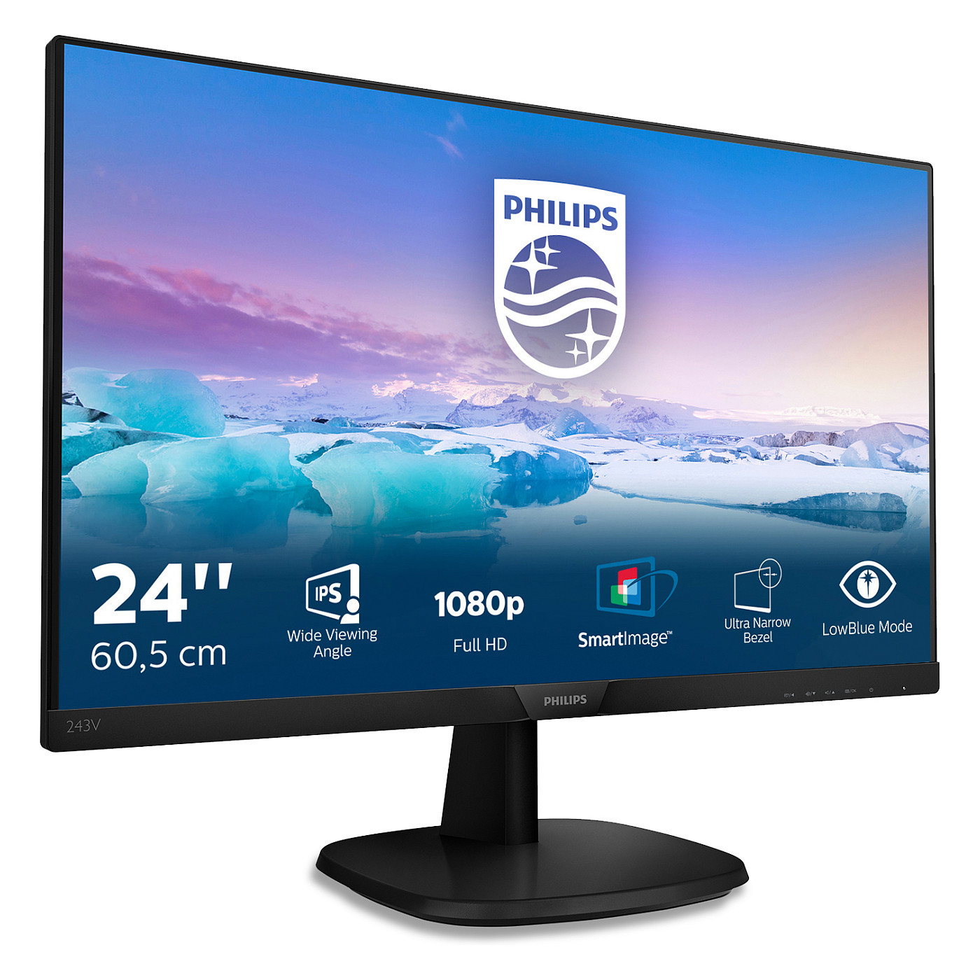 Monitor Philips V-Line 243V7QJABF / 24' / Full HD IPS LED / 75Hz / 4ms / VGA+HDMI+DisplayPort - Zezë - Figura 2