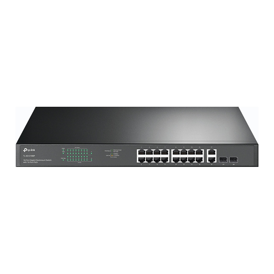 TP-Link SG1218MP 18-Port Gigabit PoE+ Switch me 250W PoE Budget dhe 2x SFP Uplink Rackmount