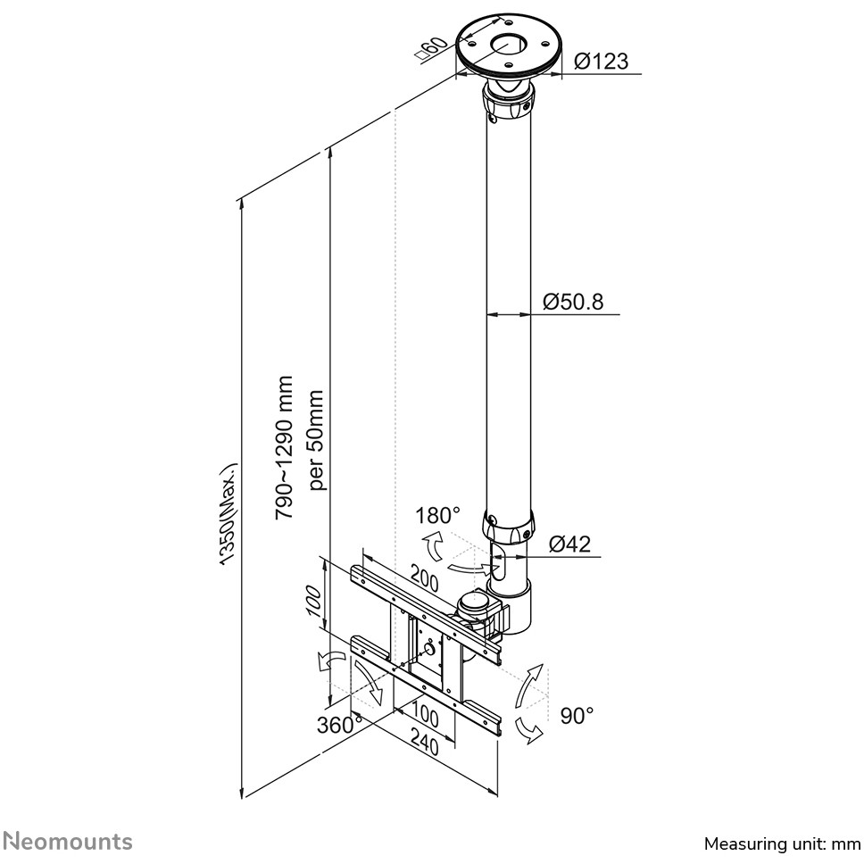 Mbajtëse për Monitor Neomounts Ceiling Mount for Flat Screens/TVs up to 30" (76 cm) 12KG FPMA-C100WHITE - Figura 3