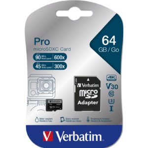 Kartë Memorie SD CARD 64GB Verbatim Pro MicroXC 90MB/s +Adapter