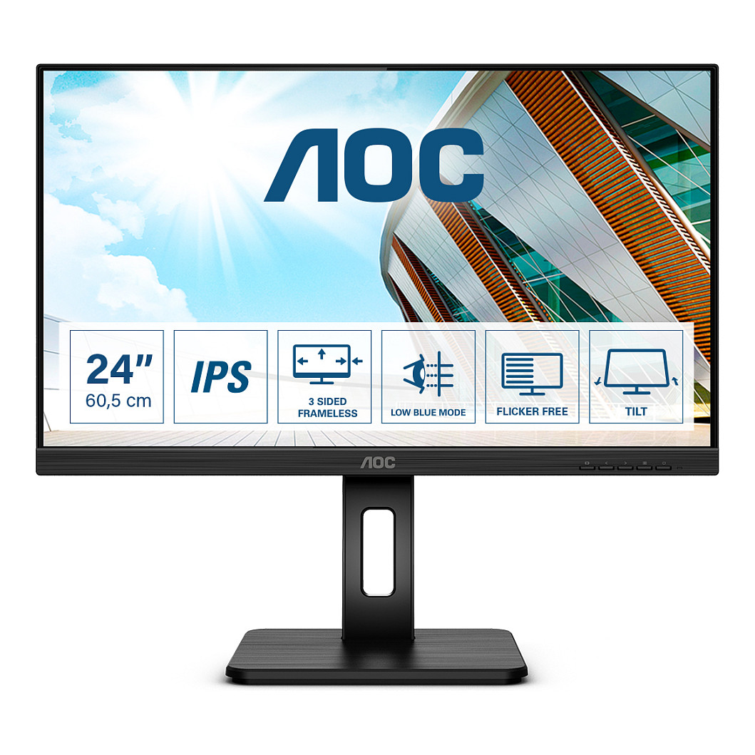 Monitor AOC Q24P2Q / 23.8"/ Quad HD IPS LED / 75Hz / 4ms / HDMI+DP+USB+VGA - Zezë