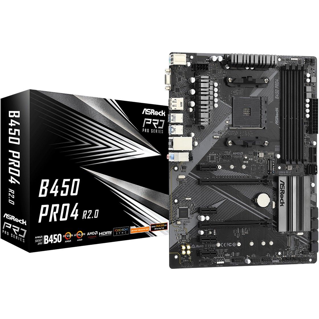 Pllakë Amë MB AMD ASRock B450 PRO4 R2.0 / AMD Socket AM4 / DDR4 / ATX