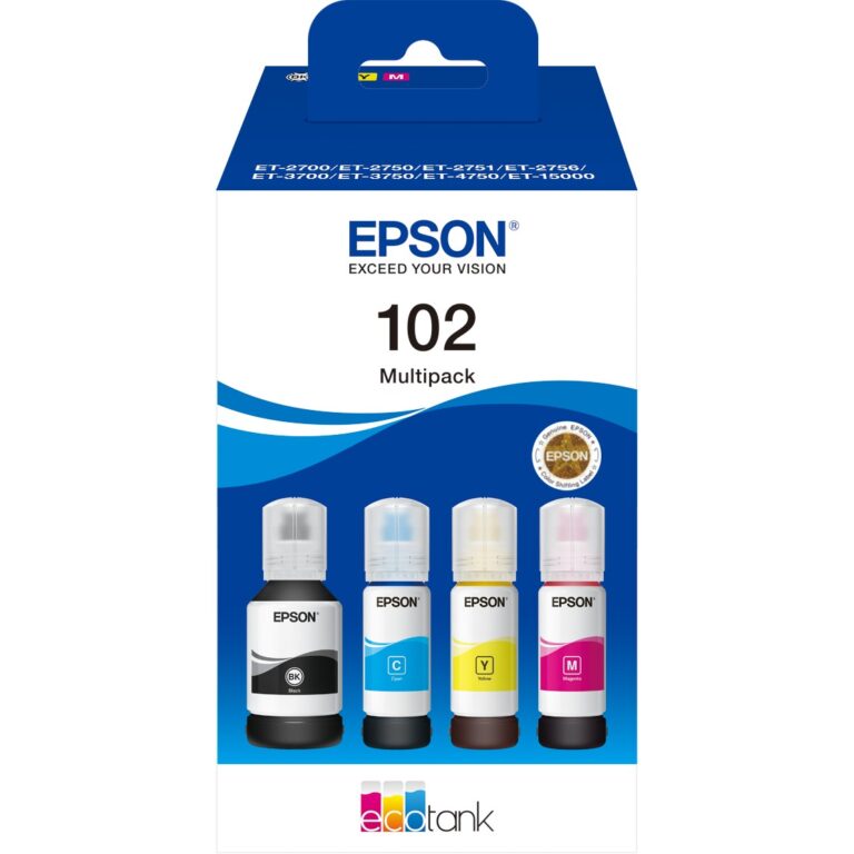 INK Epson 102 EcoTank / C13T03R640 / 4-Pack (BKMCY) deri në 6.000 faqe - Zezë / Blu / Verdhë / Rozë