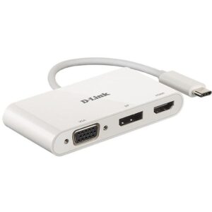 HUB D-Link DUB-V310 – USB-C 3-Port Hub, DisplayPort/HDMI/VGA 4K, Passiv, Bardhë