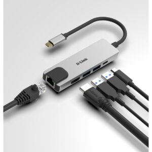 HUB D-Link DUB-M520 – USB-C 5-Port Hub, HDMI 4K, USB, LAN, Gri/Zezë
