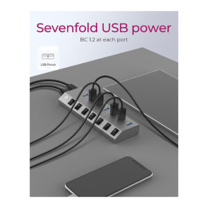 HUB ICY BOX USB 3.0 / 7×Ports / Individual Switch / Active / PSU – Gri 8