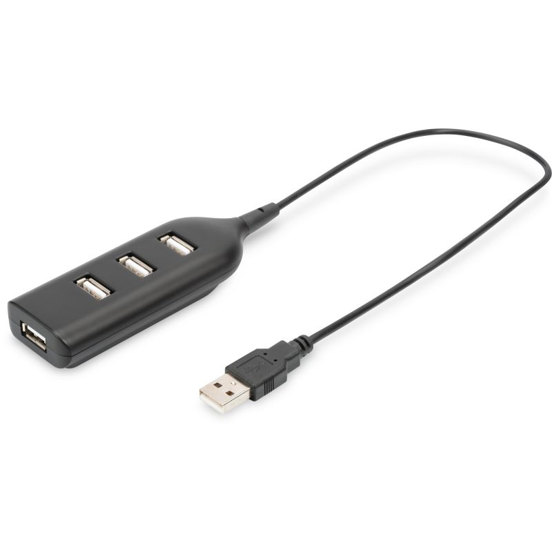 HUB USB DIGITUS 2.0 / 4‑Port / me kabllo të integruar - Zezë