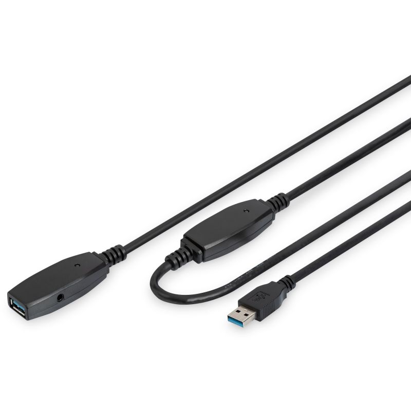 Kabllo USB zgjatues aktiv DIGITUS USB 3.0 Typ‑A në Typ‑A (M/F) / 10m - Zezë