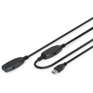 Kabllo USB zgjatues aktiv DIGITUS USB 3.0 Typ‑A në Typ‑A (M/F)/ 15m - Zezë