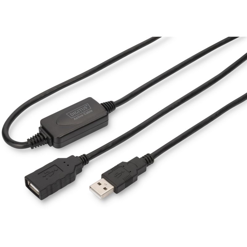 Kabllo USB zgjatues DIGITUS USB 2.0 Typ‑A në Typ‑A (M/F) /15m - Zezë