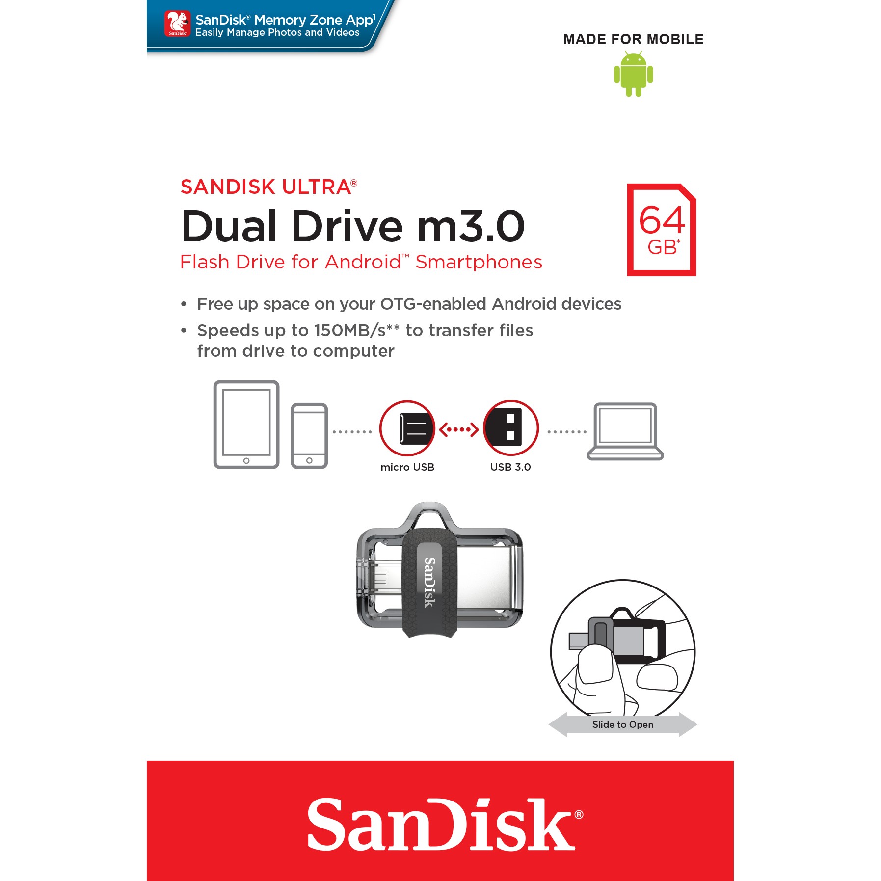 USB Flash Drive STICK 64GB SanDisk Ultra Dual USB3.0/microUSB 150MB/s - Gri - Figura 4