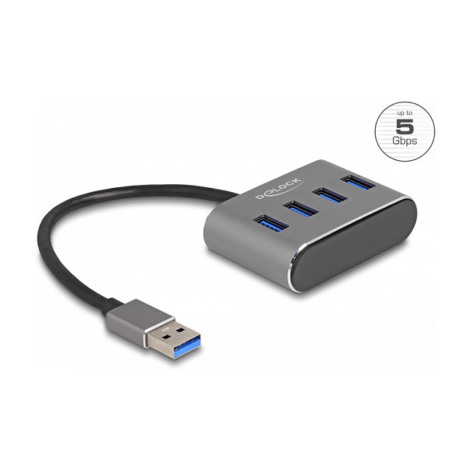HUB DELOCK USB 3.2 Gen 1 / 4×Ports / USB‑A Input / 4×USB‑A Top - Gri