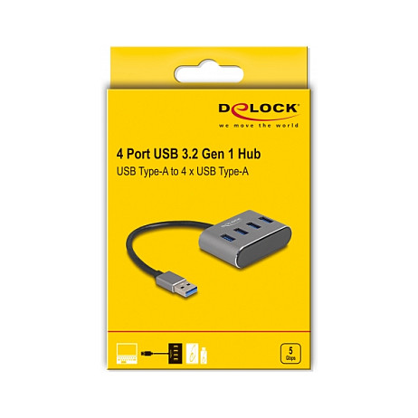 HUB DELOCK USB 3.2 Gen 1 / 4×Ports / USB‑A Input / 4×USB‑A Top - Gri - Figura 3