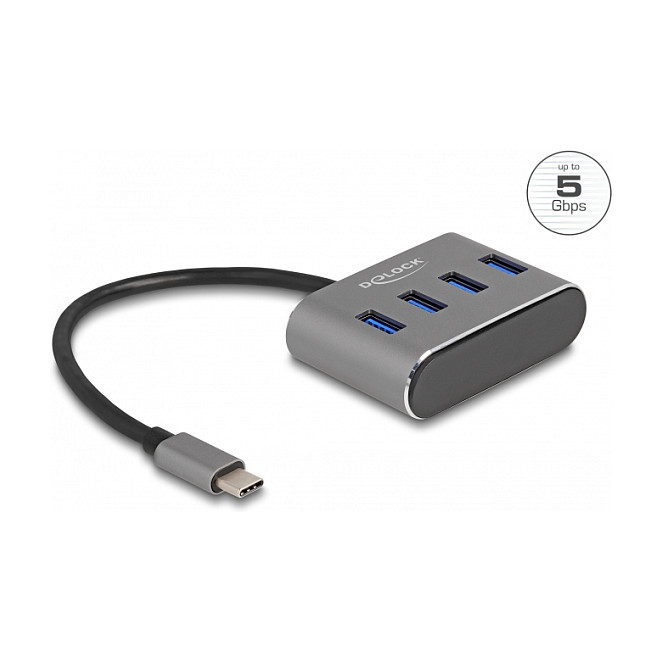 HUB DELOCK USB 3.2 Gen 1 / 4×Ports / USB‑C Input / 4×USB‑A Top - Gri