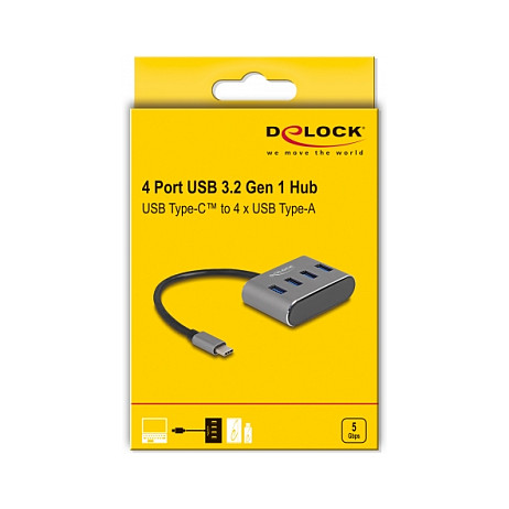 HUB DELOCK USB 3.2 Gen 1 / 4×Ports / USB‑C Input / 4×USB‑A Top - Gri - Figura 3