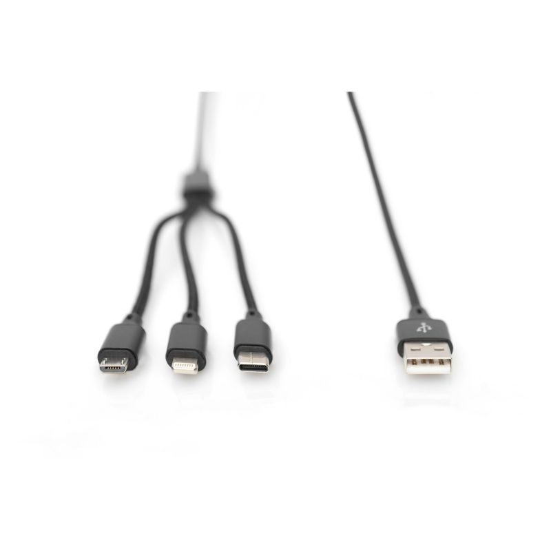 Kabllo DIGITUS LAK 3‑in‑1 USB‑A + Lightning + MicroUSB në USB‑C / 1m - Zezë - Figura 2
