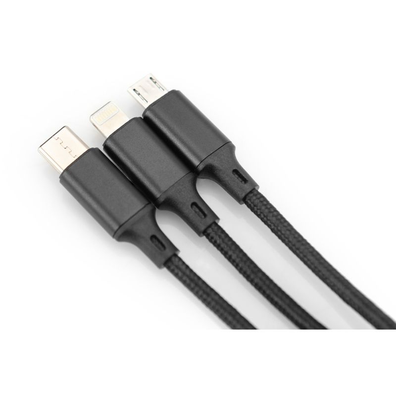 Kabllo DIGITUS LAK 3‑in‑1 USB‑A + Lightning + MicroUSB në USB‑C / 1m - Zezë - Figura 4