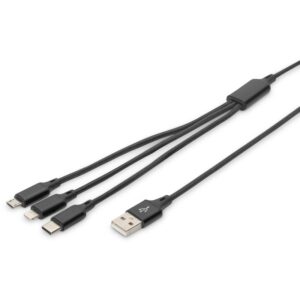 Kabllo DIGITUS LAK 3‑in‑1 USB‑A + Lightning + MicroUSB në USB‑C / 1m - Zezë