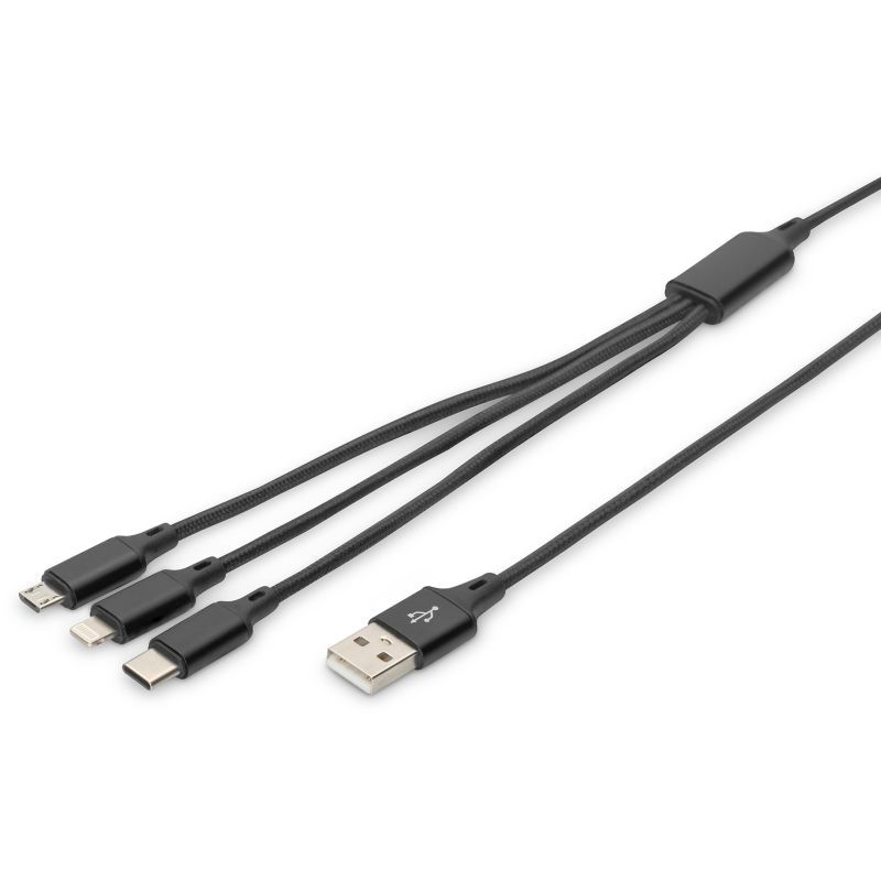 Kabllo DIGITUS LAK 3‑in‑1 USB‑A + Lightning + MicroUSB në USB‑C / 1m - Zezë