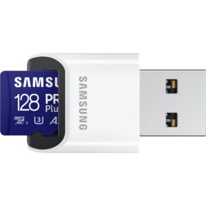 Kartë Memorie SD CARD 128GB Samsung PRO Plus microSDXC 180MB/s + USB-Card reader