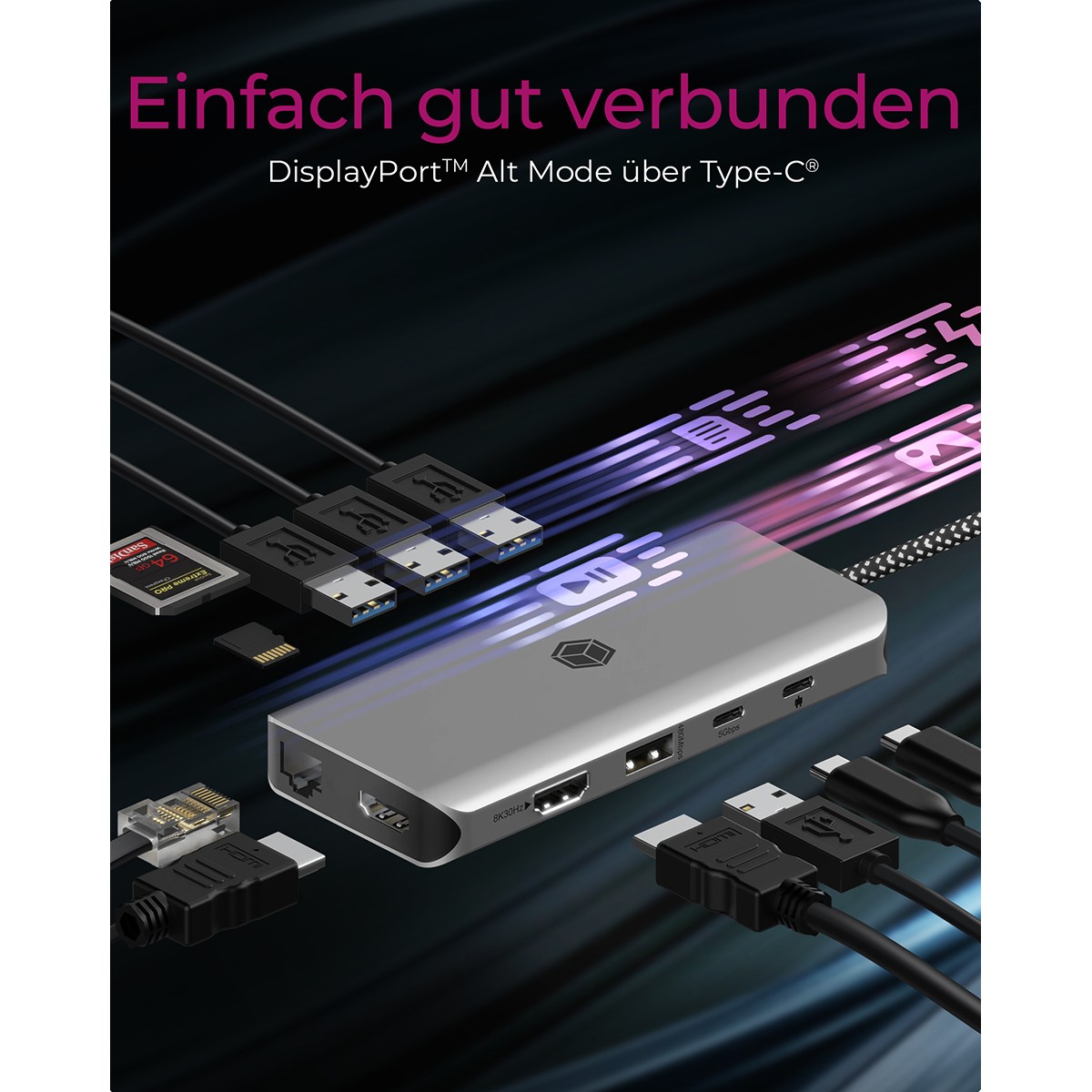 Docking Station ICY BOX IB-DK4061-CPD USB-C 12-në-1 PD 100W - Zezë - Figura 4