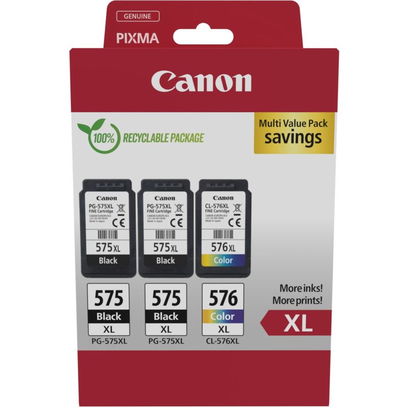 INK / Canon / PG-575XL/CL-576XL / 5437C004 / 3er Multipack – 2x Zezë-Blu-Rozë-Verdhë
