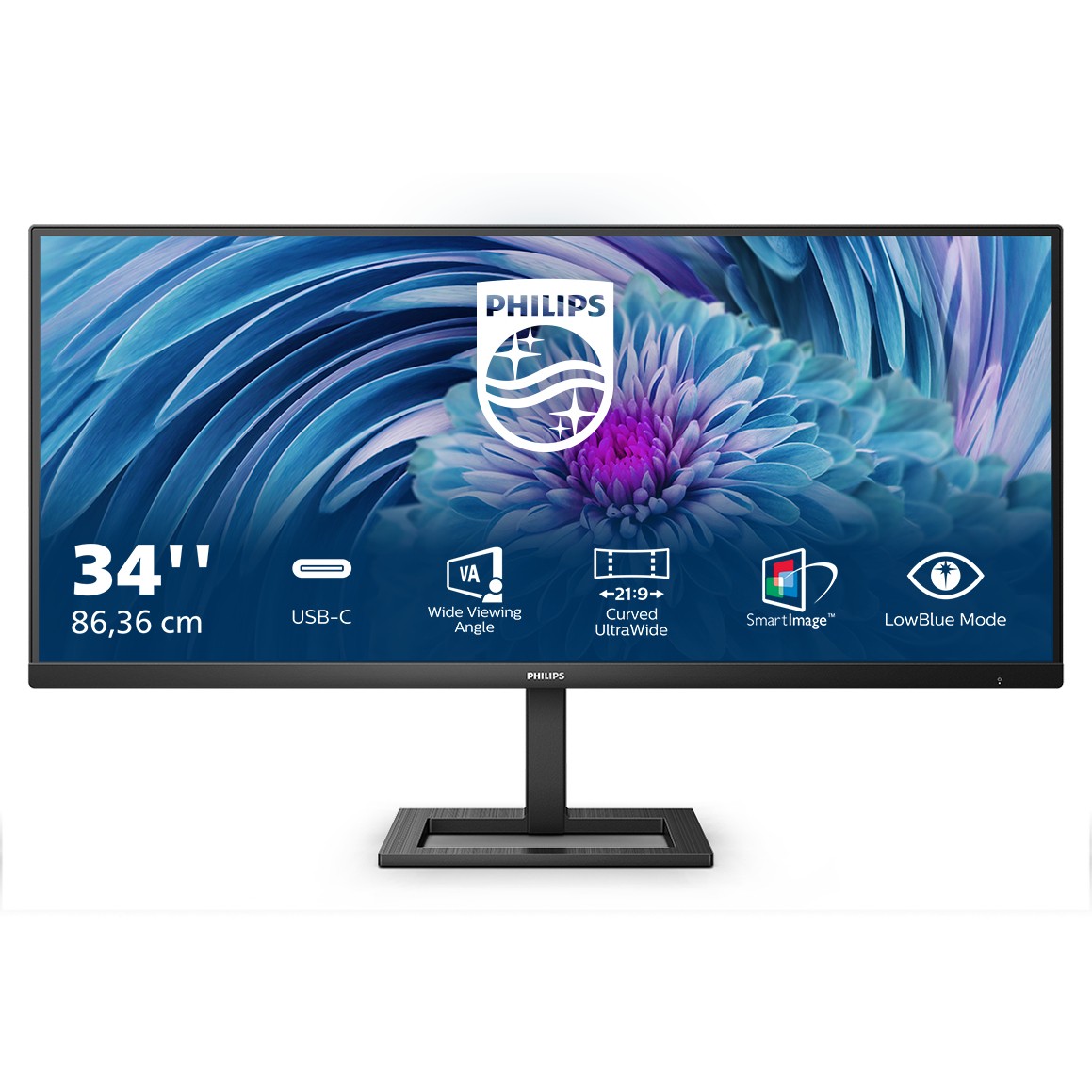 Monitor i lakuar Philips E Line 346E2LAE/00 / 34" Wide Quad HD 4 ms 100Hz VA / HDMI DP USB-C Speaker / e zezë - Figura 2