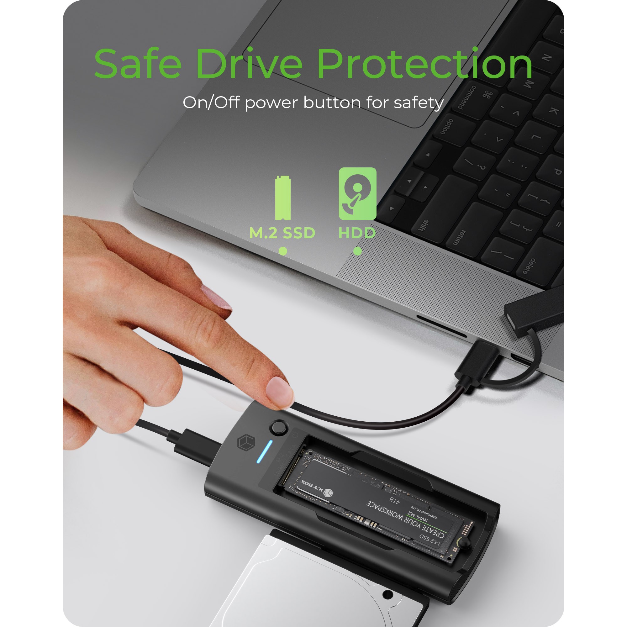 Aksesorë për disqe ICY BOX IB-180MS-C31 USB-C/USB-A 3.2 Docking Station for M.2 NVMe SSD and 3.5"/2.5" SATA HDD - Figura 3