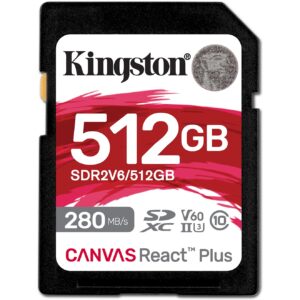 Kartë Memorie SD CARD 512GB Kingston Canvas React Plus XC Klasse 10 UHS-II U3 V60