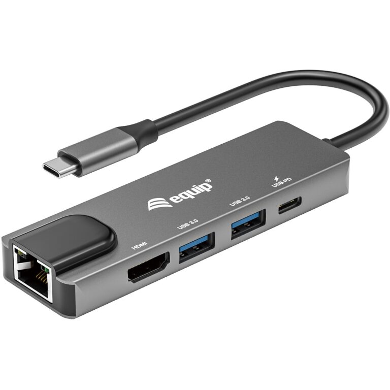 Docking Station Equip USB-C në HDMI / 2xUSB 3.0 / Gigabit Ethernet / 100W Power Delivery (Kabllor 25cm) - E Zezë