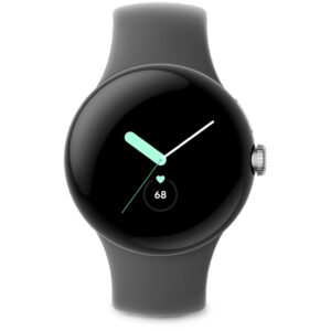Orë e mençur Google Pixel Watch- polished silver stainless steel 41mm charcoal active band