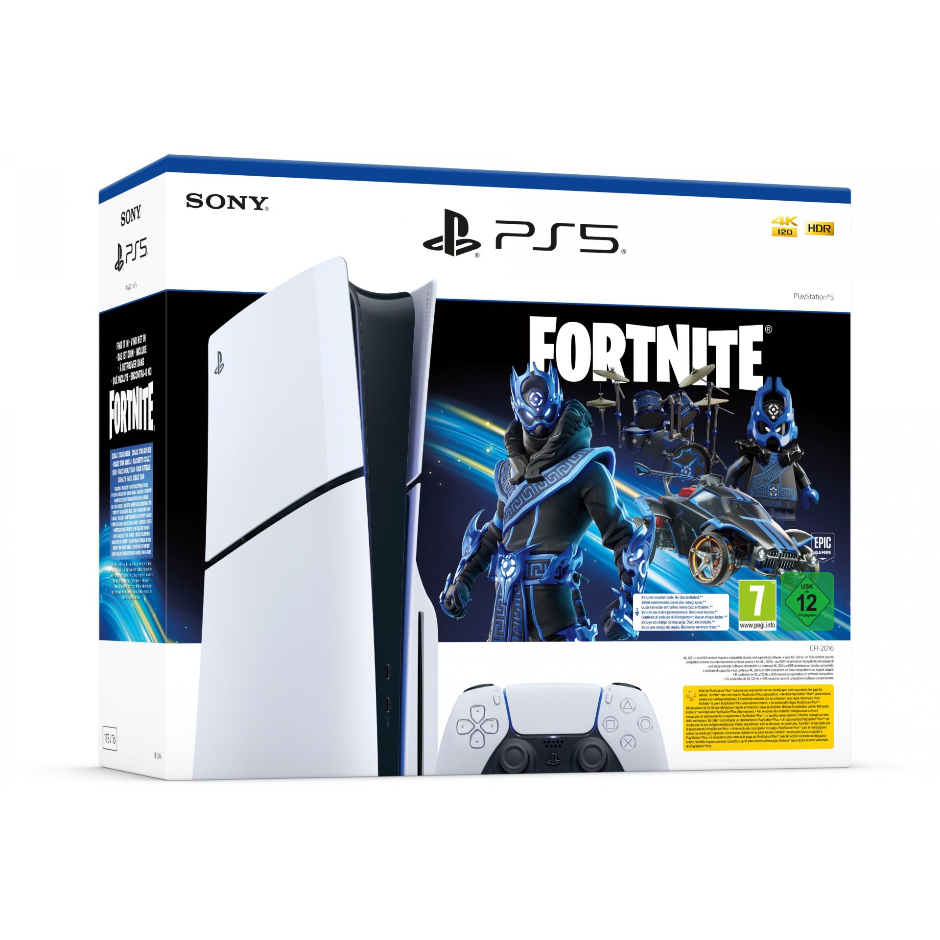 PS5 Sony PlayStation 5 Slim 1TB / Fortnite Cobalt Star Bundle – Bardhë - Figura 2