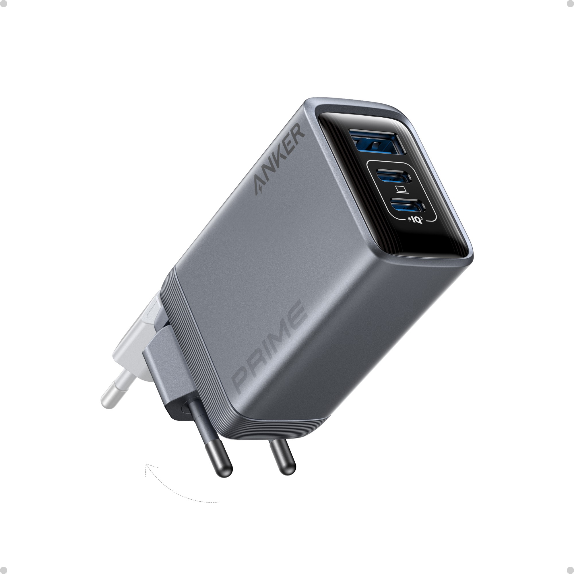 Adapter Anker / Prime Charger / 100W / 3 Ports / GaN / 1x USB-A / 2x USB-C / Gri