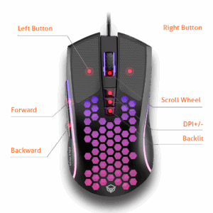 Maus Gaming Meetion GM015 Lightweight Honeycomb / 6400CPI / 7+1 butona / Max 6000 fps / RGB / USB / Gri