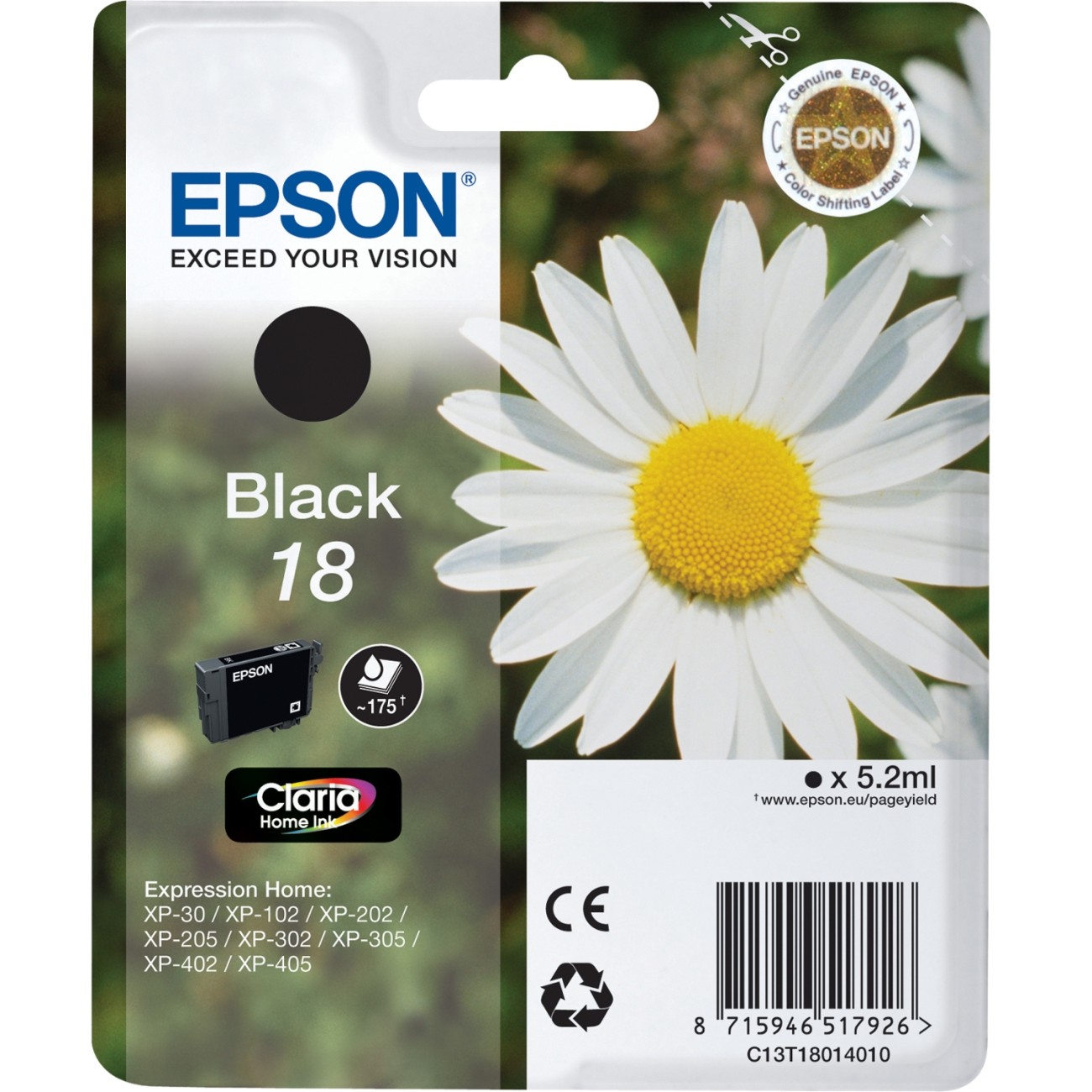 INK Epson T1801 18 deri në kapacitet standard sipas ISO/IEC 24711 - Zezë