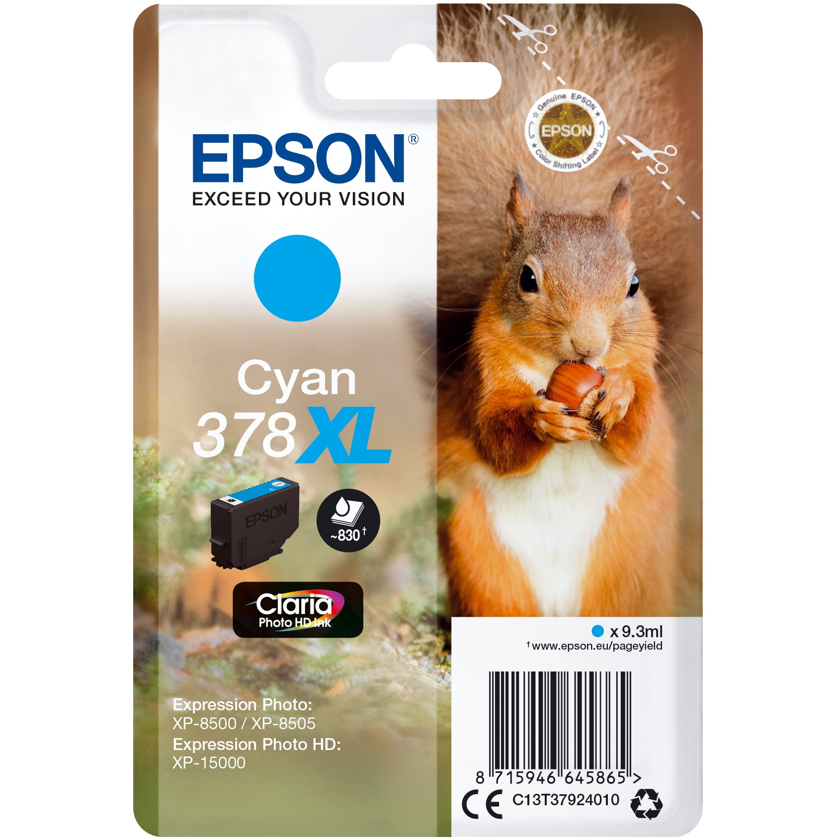 Toner Epson 378XL Ink Cartridge Cyan (C13T37924010) – Up to 830 Pages