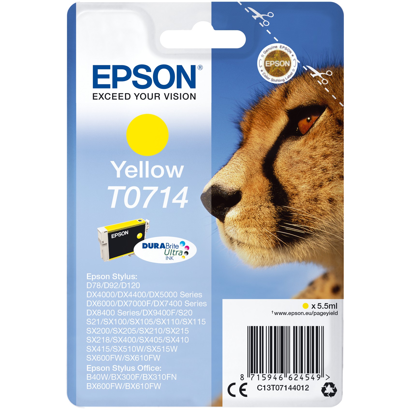 INK Epson T071440 deri në kapacitet standard sipas ISO/IEC 24711 - Verdhë