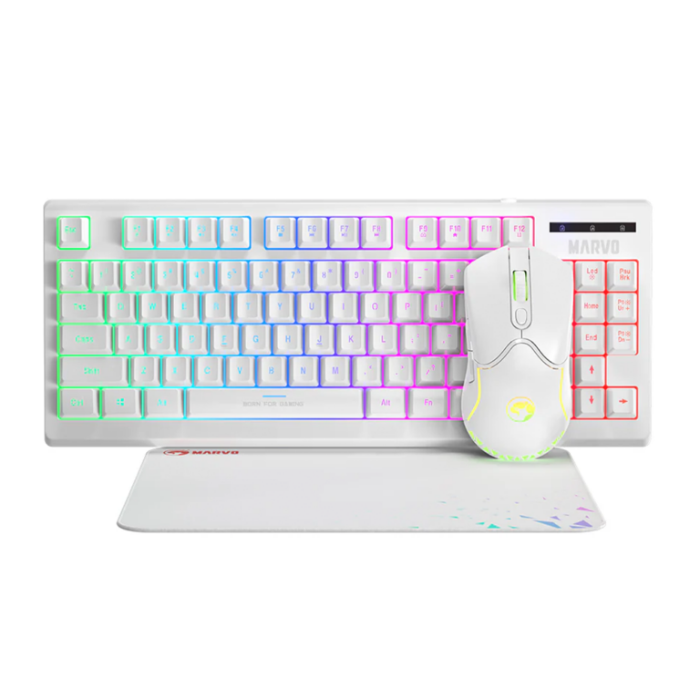 Set Gaming Marvo CM310 / 3in1 / Tastierë Gaming 87-key/3 color backligh / Maus 3200DPI/RGB lighting / Mauspad ultra-smooth / I bardhë