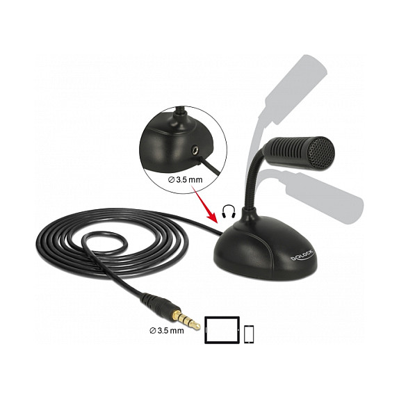 Mikrofon Delock Condenser / Smartphone & Tablet / Gooseneck + 3.5mm 4‑Pin Jack + 3.5mm Jack- Zezë - Figura 3