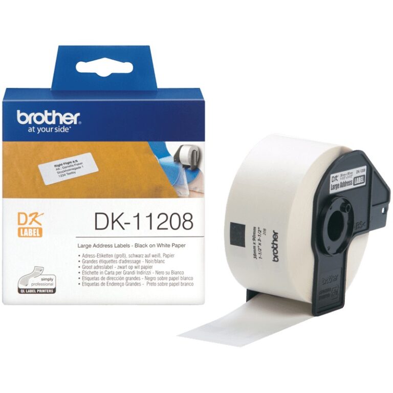 Label Brother DK-11208 Address Labels Original / 400 Labels / 38mm x 90mm – Bardhë / Zezë