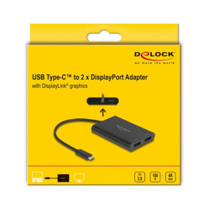 Delock Adapter USB Type-C to 2×DisplayPort 4K 60Hz with DisplayLink Grafik and USB PD 6