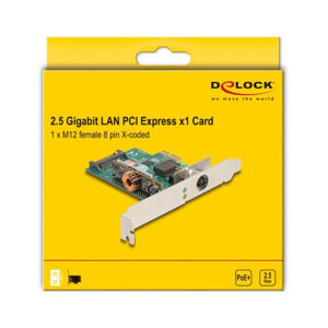 DeLOCK PCI Express x1 2.5 Gigabit LAN Card M12 PoE+ Industrial Network Adapter RTL 8