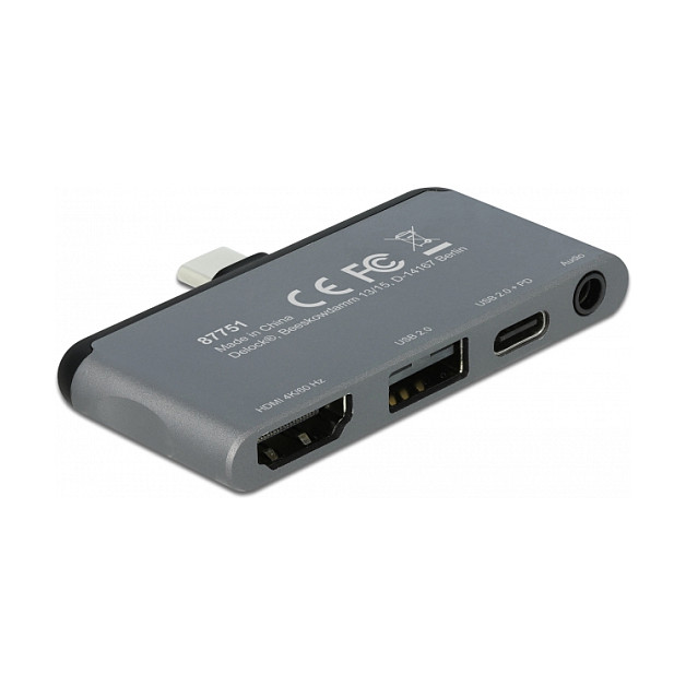 Mini Dockingstation Delock for iPad Pro / Mobile Devices with 4K 60 Hz from USB-C to USB2.0 / HDMI / USB-C/ Headset 3.5 mm 4 pin jack