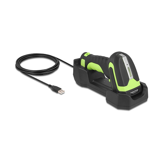 Skaner Delock i barkodeve 1D/2D me 433MHz ose Bluetooth me stacion karikimi induktiv 2