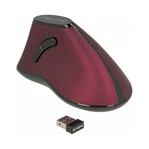 Maus pa kabllo DeLOCK Vertical Optical Mouse / 2.4 GHz / 5 Buttons - Kuqe / Zezë
